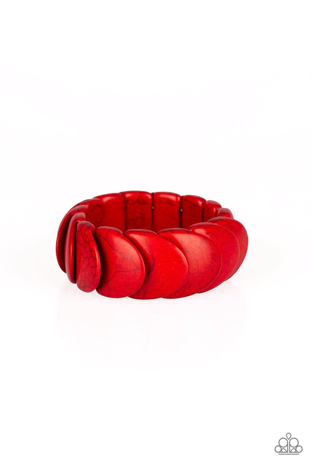 Paparazzi Accessories Normadic Nature - Red Overlapping red stones are threaded along stretchy bands around the wrist for an artisan inspired look. Jewelry