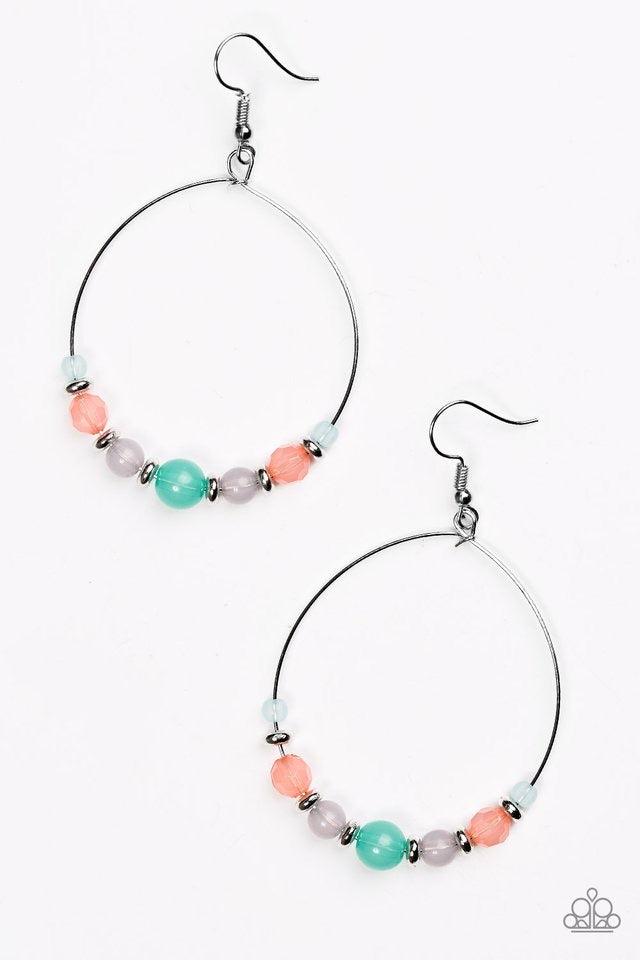 Paparazzi Accessories Going For GLOW - Multi Featuring an opaque finish, faceted and smooth beads join shimmery silver accents along a silver hoop for a whimsical look. Earring attaches to a standard fishhook fitting. Jewelry