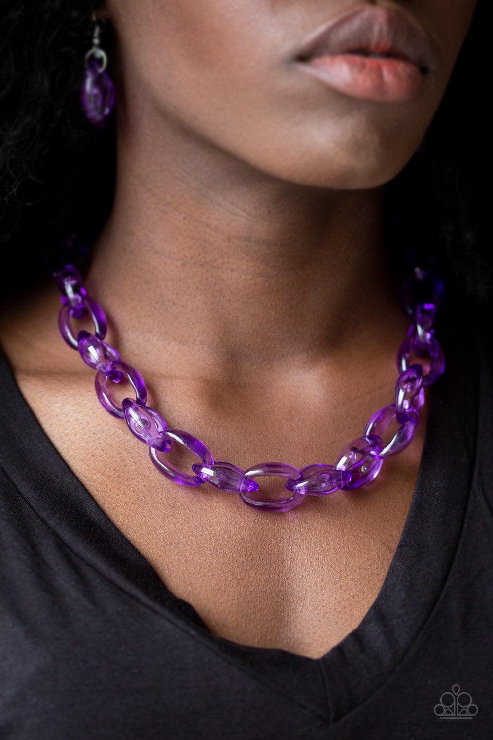 Paparazzi Accessories Ice Queen - Purple Glassy purple links connect below the collar, creating a colorfully, modern chain. Features an adjustable clasp closure. Jewelry