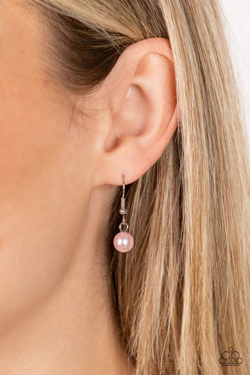 Paparazzi Accessories Tearoom Gossip - Pink Gradually increasing in size, clusters of pink pearls alternate with dainty silver bars below the collar, creating a bubbly fringe. Features an adjustable clasp closure. Sold as one individual necklace. Includes
