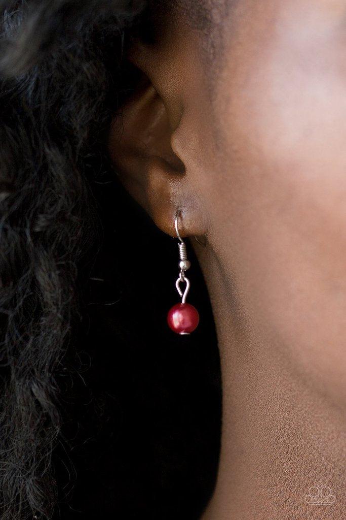 Paparazzi Accessories Eloquently Eloquent - Red Infused with pearly red accents, classic silver and delicately hammered silver beads trickle along an elegantly elongated silver chain for a refined look. Features an adjustable clasp closure. Sold as one in