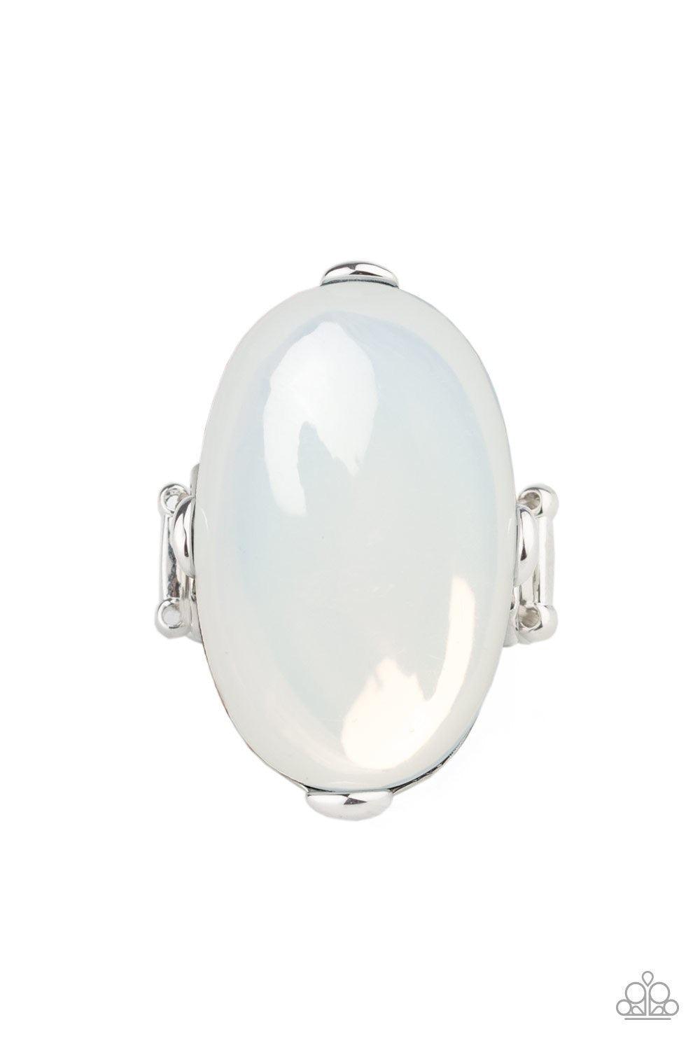 Paparazzi Accessories Opal Opulence - White A shimmering white opal in a silver frame. Features a stretchy band for a flexible fit. Jewelry