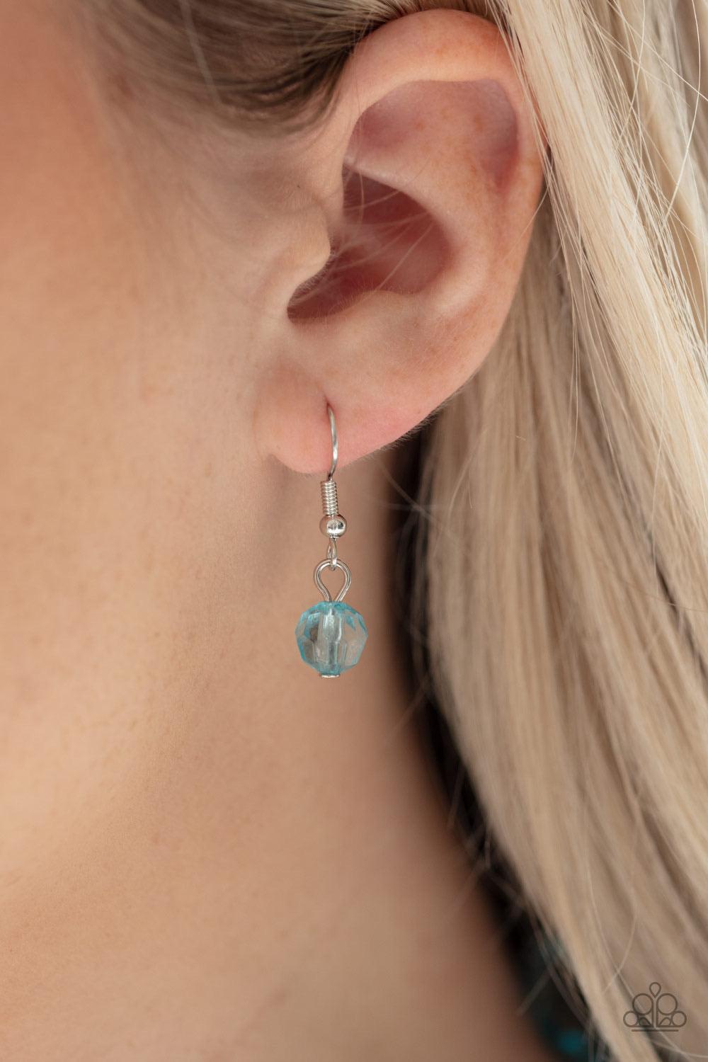 Paparazzi Accessories Very Voluminous ~Blue Infused with dainty silver accents, an exaggerated display of oversized silver beads, faceted blue crystal-like beads, and cloudy blue beads are threaded along an invisible wire below the collar for a colorfully