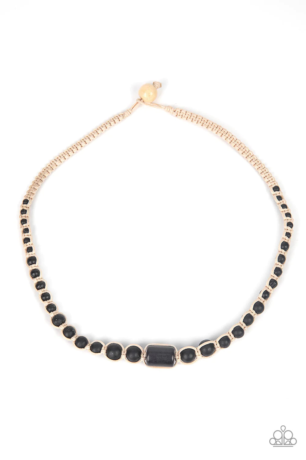 Paparazzi Accessories It’s A THAI - Multi Gradually increasing in size, an earthy collection of black stone beads are knotted in place with white cording below the collar for an urban look. Features a button loop closure. Sold as one individual necklace.