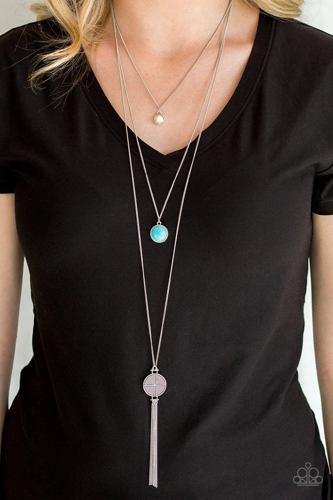Paparazzi Accessories Life is A Voyage - Multi Refreshing turquoise and white stone pendants layer down the chest, giving way to an ornate silver disc for a seasonal look. Features an adjustable clasp closure. Sold as one individual necklace. Includes one
