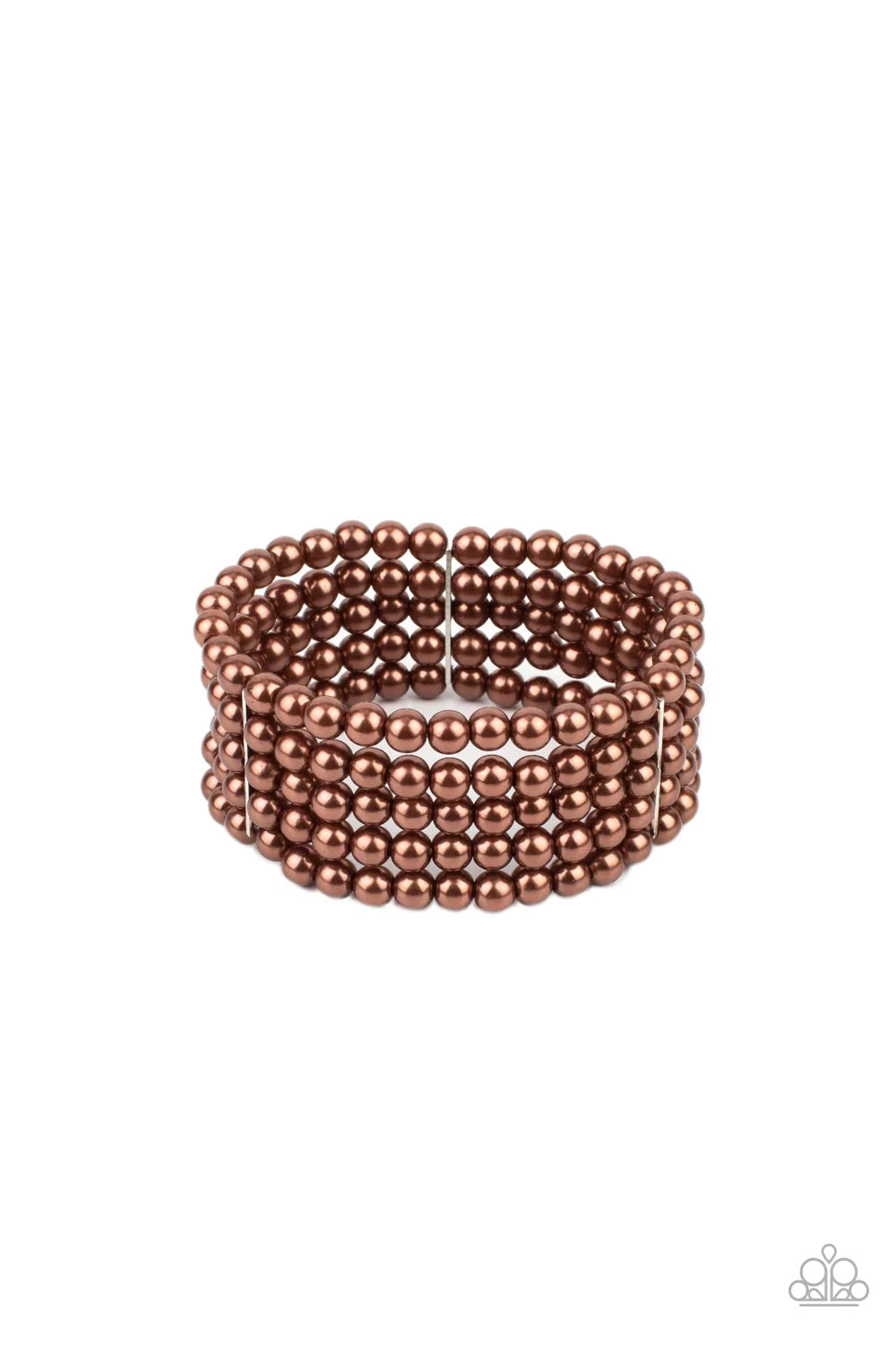 Paparazzi Accessories A Pearly Affair - Brown Stacked layers of luminous brown pearl-like beads are threaded along stretchy bands creating a subtly indulgent allure around the wrist. Sold as one individual bracelet. Jewelry
