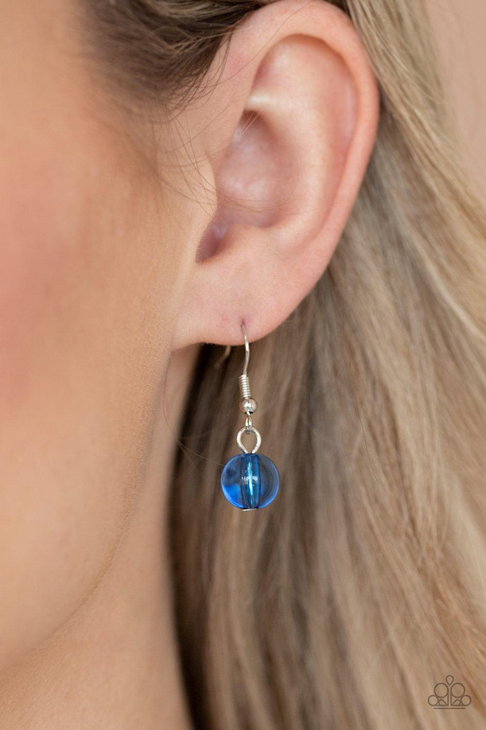 Paparazzi Accessories Gossip Glam - Blue Varying in shape and shimmer, a flirtatious collection of shiny silver and glassy blue beads dance below the collar, creating a bubbly fringe. Features an adjustable clasp closure. Sold as one individual necklace.