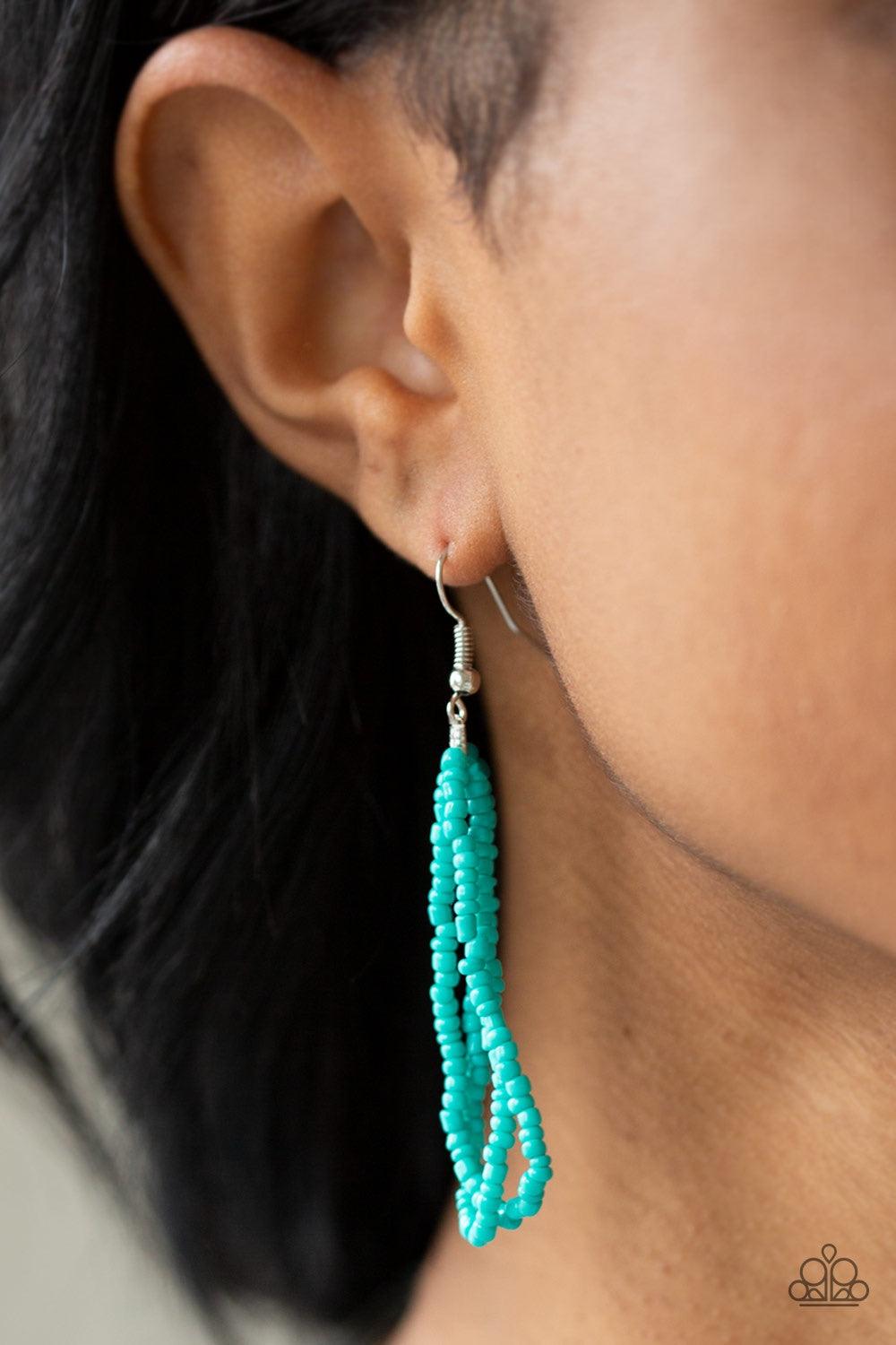 Paparazzi Accessories Let It BEAD - Blue Countless strands of turquoise seed beads drape across the chest in a layered cascade. Accented with classic silver beading, glassy cylindrical beading is added to the display for a radiant finish. Features an adju