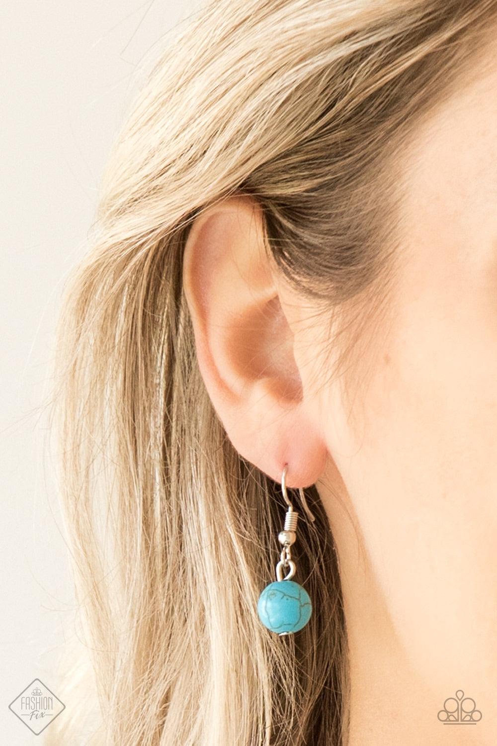 Paparazzi Accessories The Ruling Class - Blue A strand of faux turquoise stones, shiny silver beads, and white rhinestone-encrusted rings falls below the collar in a refined fashion. Features an adjustable clasp closure. Jewelry