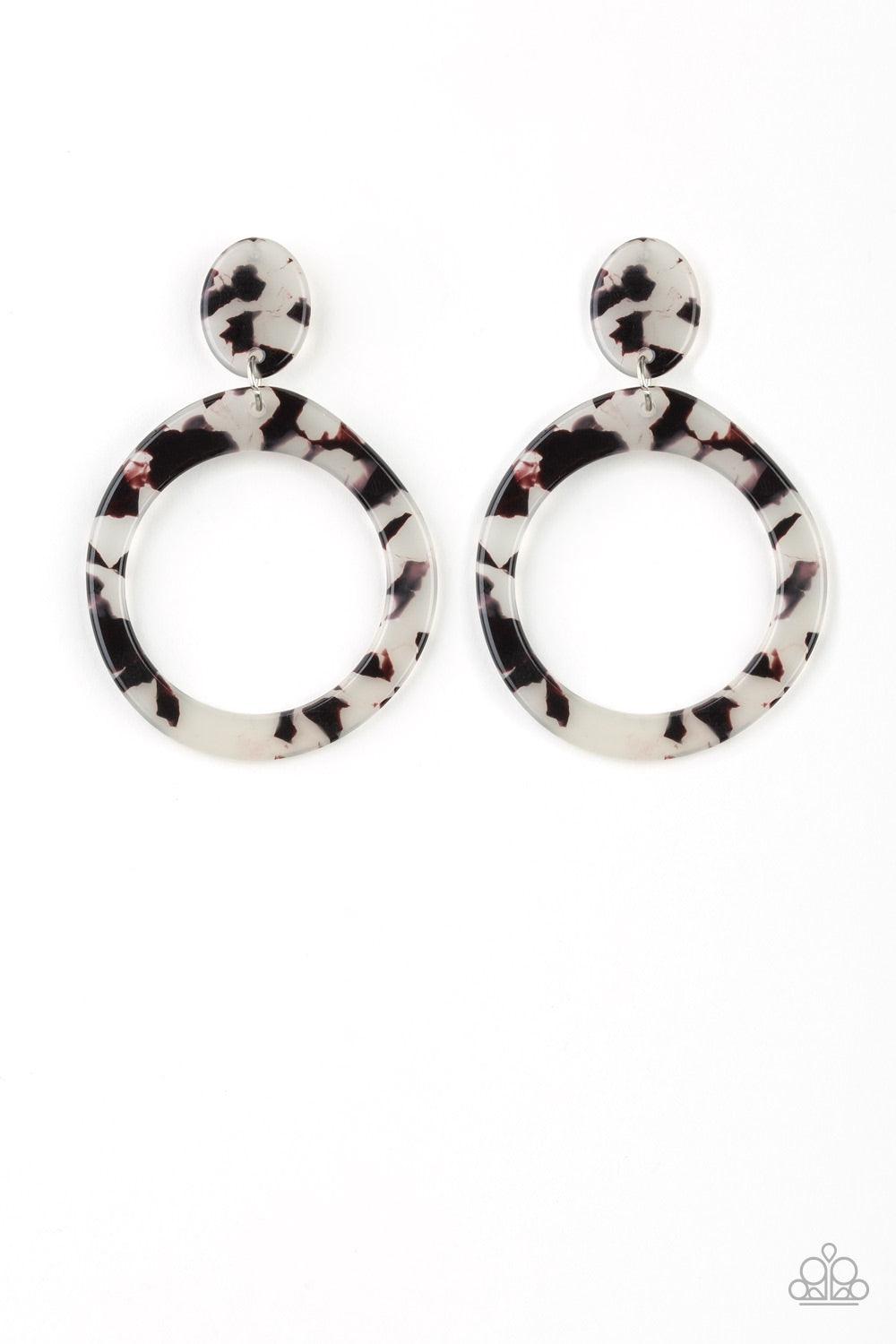 Paparazzi Accessories Fish Out Of Water - White Speckled acrylic frames link into a retro lure for a flirtatious look. Earring attaches to a standard post fitting. Jewelry