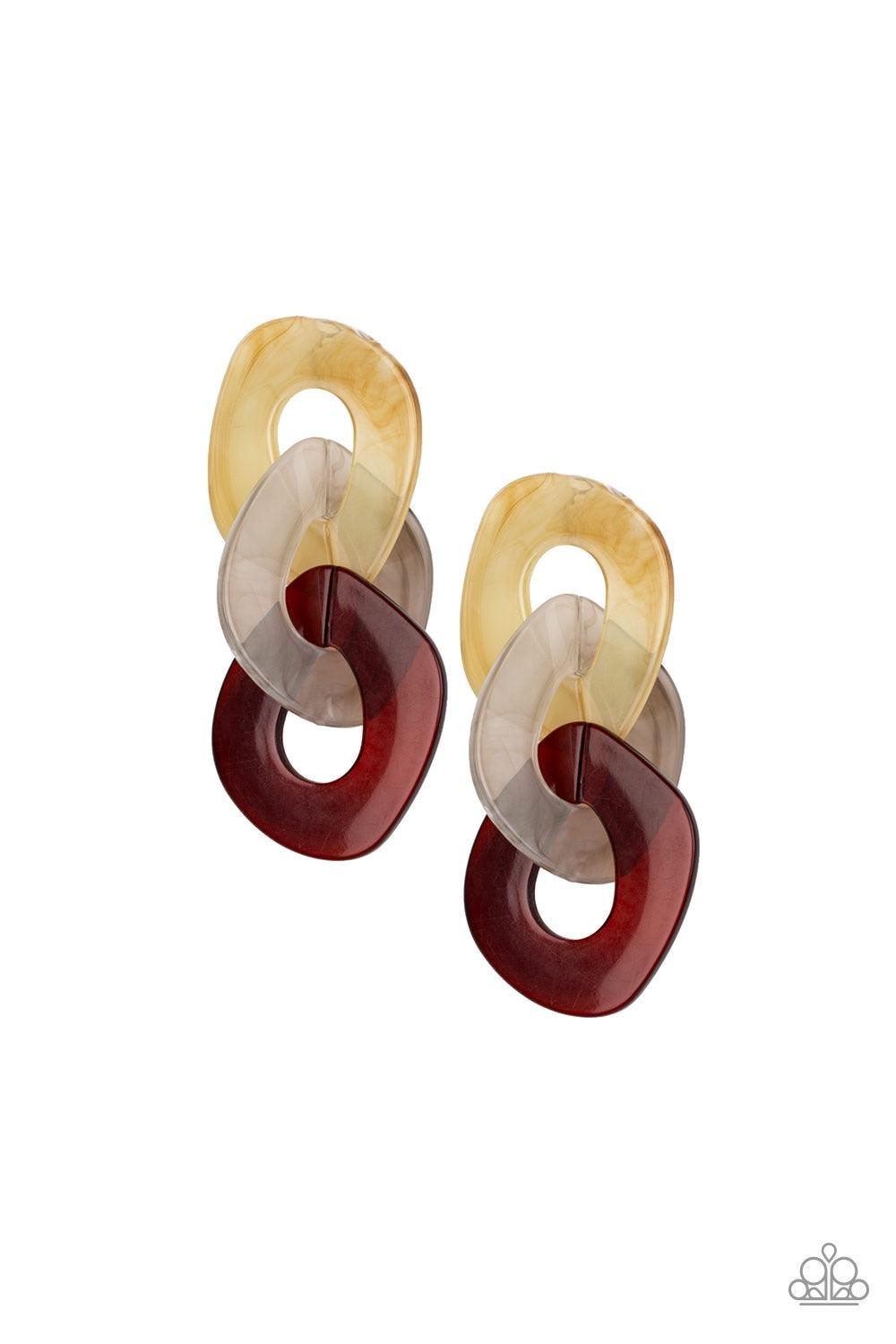 Paparazzi Accessories Boardroom Babe - Multi An assortment of colorful acrylic frames link as they trickle from the ear, interlocking into a retro lure. Earring attaches to a standard post fitting. Jewelry