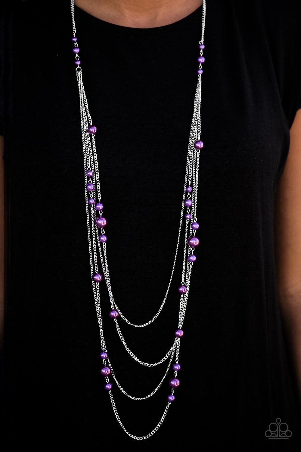Paparazzi Accessories Classical Refinement - Purple Purple pearls trickle along glistening silver chains, creating refined layers down the chest. Features an adjustable clasp closure. Jewelry