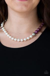 Paparazzi Accessories 5th Avenue A-Lister - Purple Separated by dainty silver beads, classic white pearls merge into purple pearls for a contemporary look. Infused with a shiny silver bead, the timeless pearls collect below the collar for a refined asymme
