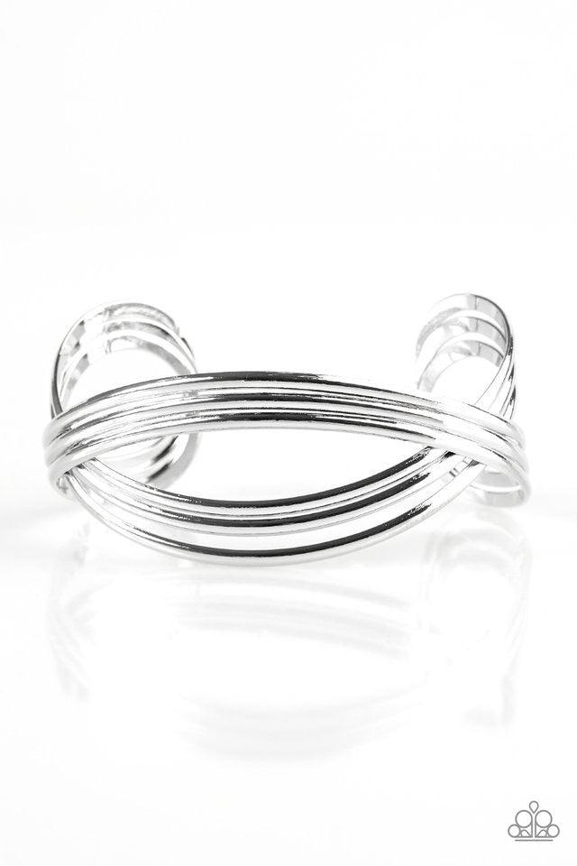 Paparazzi Accessories Fashion Scene - Silver Glistening silver bars swoop across the wrist, coalescing into an airy cuff. Sold as one individual bracelet. Jewelry