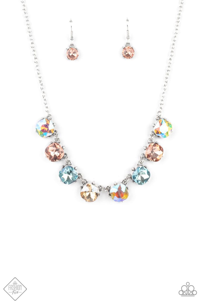 Paparazzi Accessories Dreamy Decorum - Multi A pretty pastel palette of multicolored rhinestones, set in classic silver pronged fittings, creates sparkle and shine as they dance below the collar. Features an adjustable clasp closure. Sold as one individua