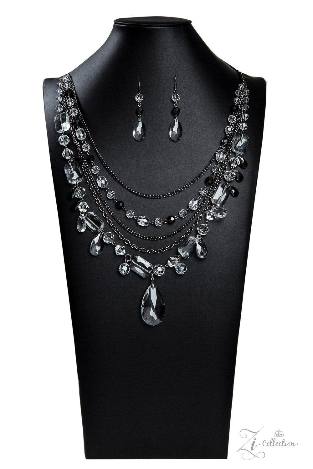 Paparazzi Accessories Prismatic 💗ZiCollection $25💗 Three stands of glistening gunmetal chains collide with a blinding rows of mismatched shimmer below the collar. Featuring round, marquise, emerald, and teardrop cuts an glamorous rows of glassy white an