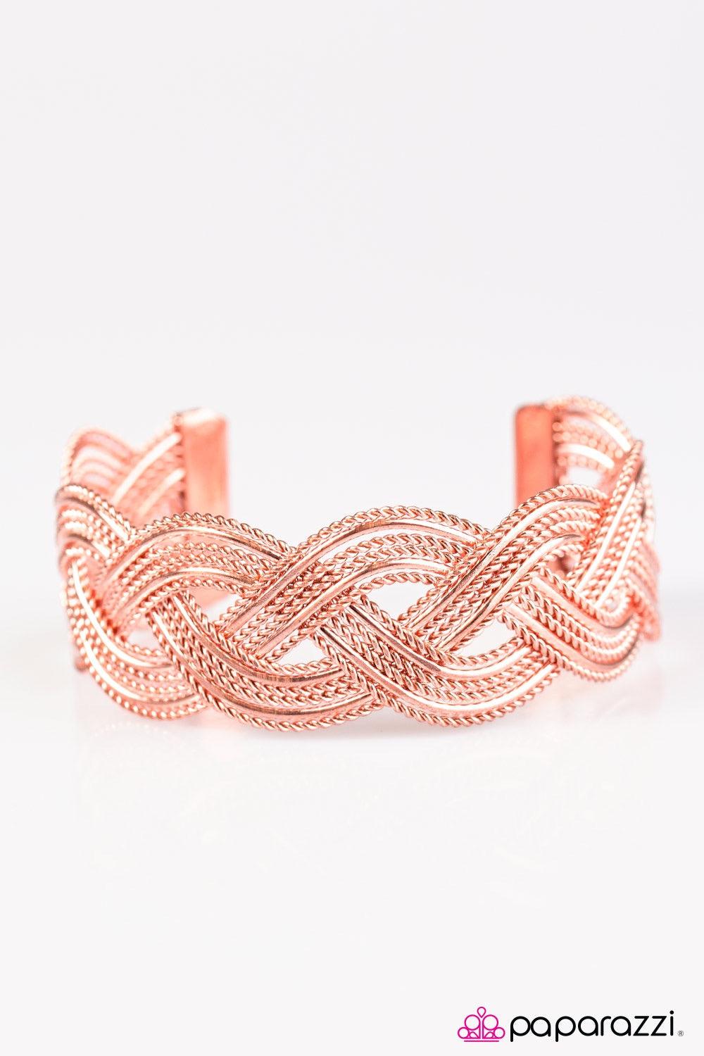 Paparazzi Accessories Civil Serpent - Copper Brushed in a shiny copper finish, twisted rope-like bars weave with smooth bars across the wrist, creating a beautiful braided cuff. Jewelry