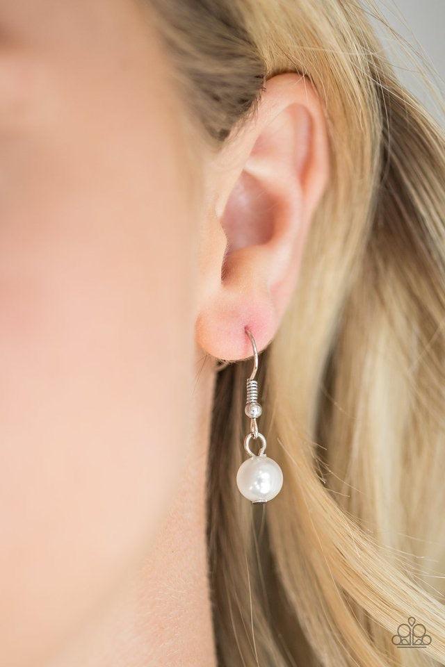 Paparazzi Accessories Run For The HEELS - Multi Rows of white, silver, and gunmetal pearls cascade below the collar, creating a glamorous fringe. Features an adjustable clasp closure. Sold as one individual necklace. Includes one pair of matching earrings