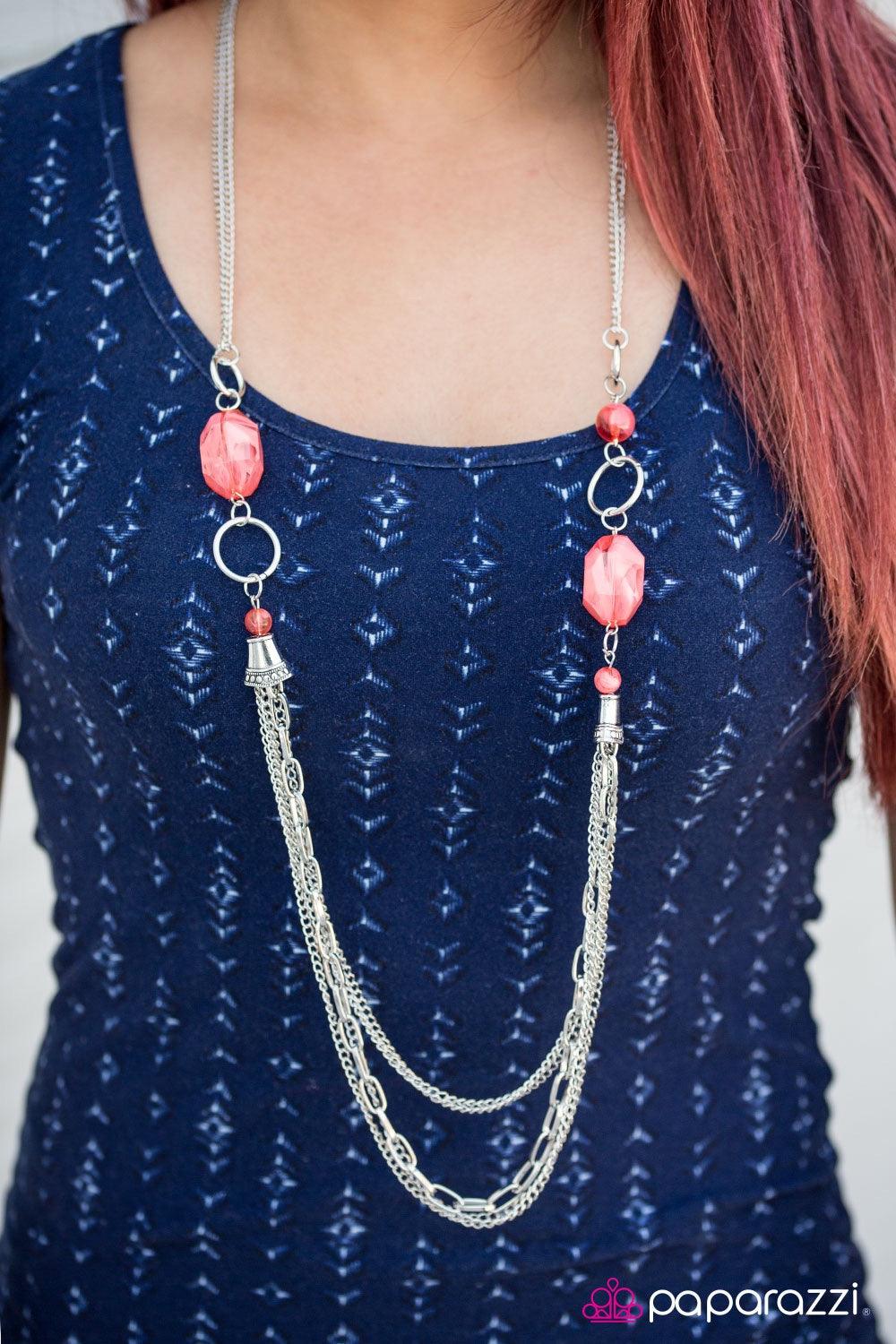 Paparazzi Accessories Have An Ice Day - Orange Featuring smooth and glassy faceted finishes, smoky orange beads join silver hoops along a shimmery silver chain, creating an icy palette. Two silver accents give way to trestles of mixed chain, adding an ind