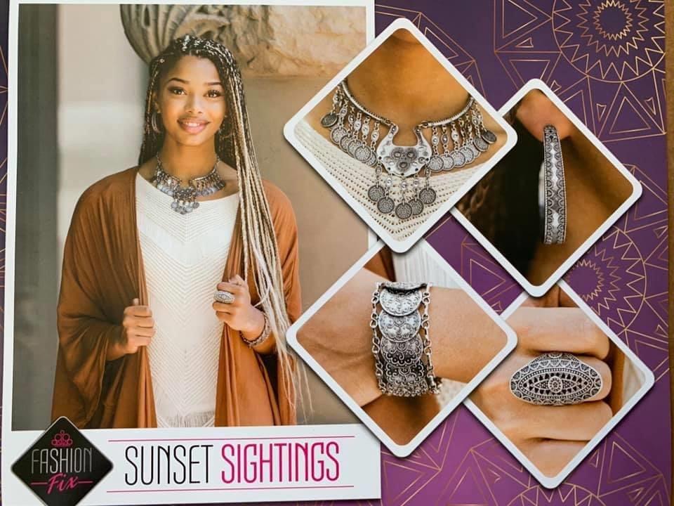 Paparazzi Accessories Sunset Sitings: FF September 2019 Trendsetters are sure to gravitate towards the accessories found in the Sunset Sightings collection. Featuring more drastic designs, bold colors, and funky combinations found outside the box, the pie
