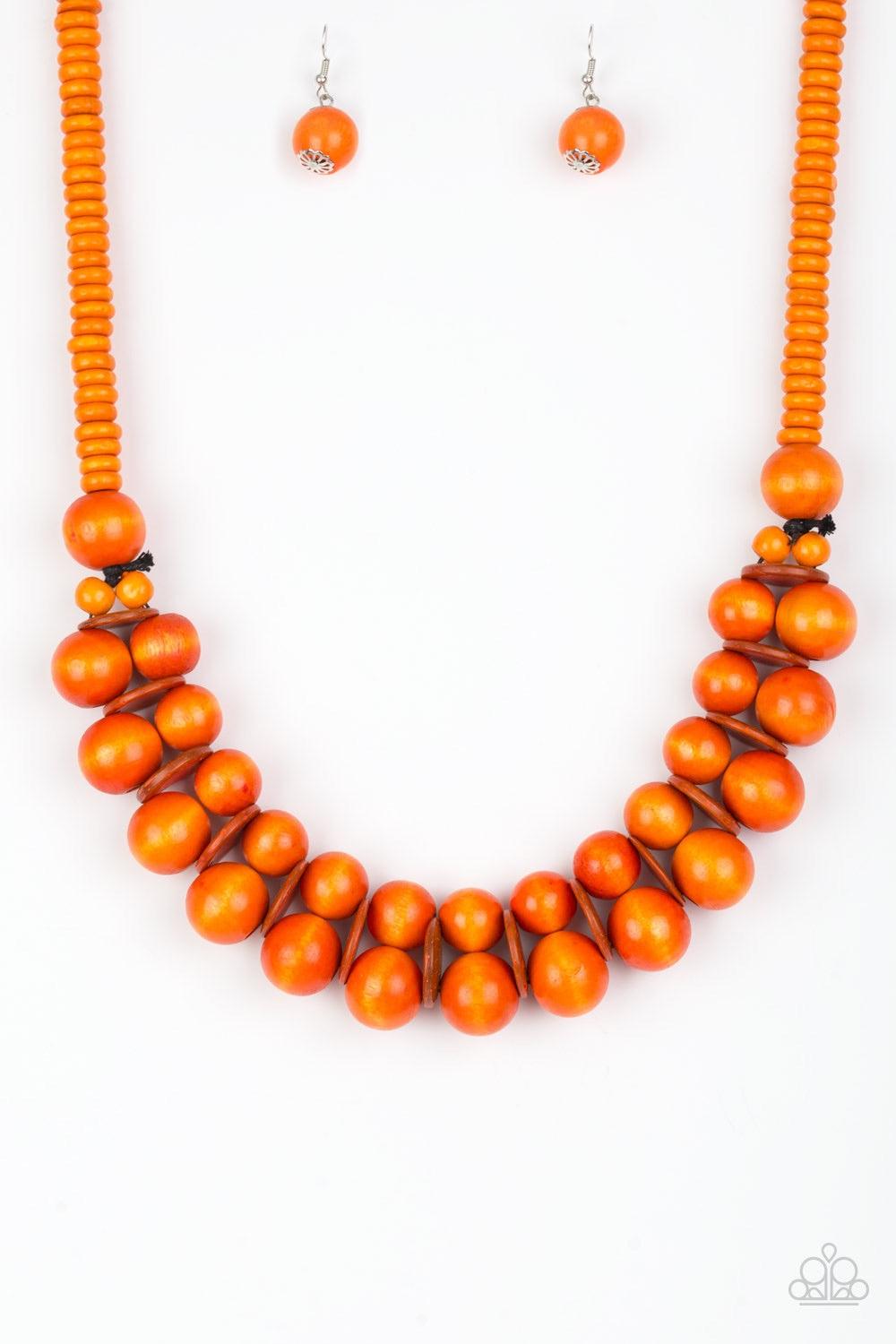 Paparazzi Accessories Caribbean Cover Girl - Orange Brushed in a distressed finish, vivacious orange wooden beads and discs join below the collar for a summery look. Features a button loop closure. Jewelry