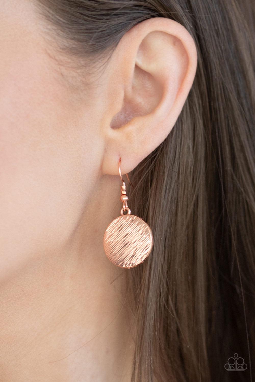 Paparazzi Accessories Stop And Reflect - Copper Featuring a blinding scratched shimmer, a collection of shiny copper discs link below the collar, creating radiant rows. Features an adjustable clasp closure. Sold as one individual necklace. Includes one pa