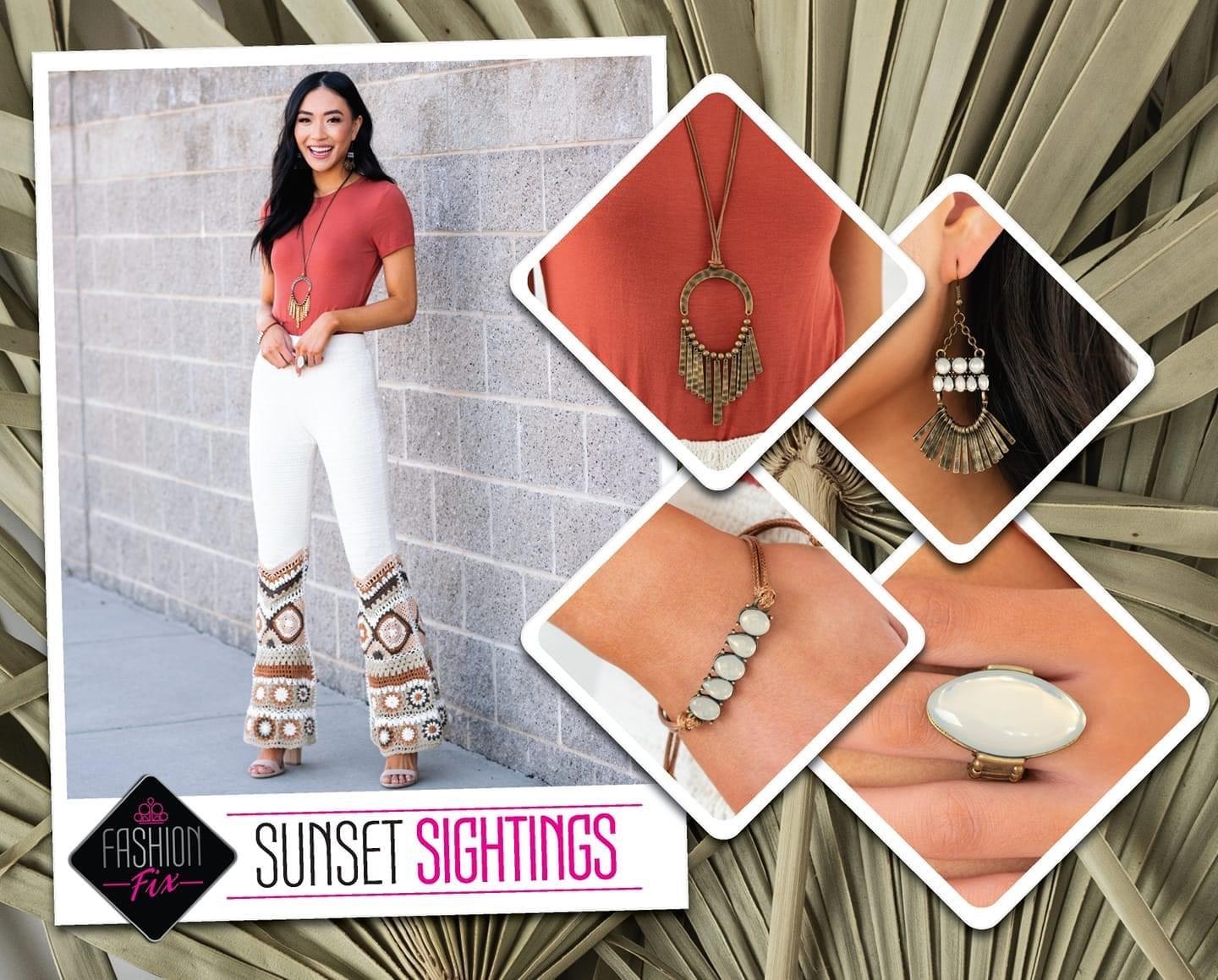 Paparazzi Accessories Sunset Sitings; FF May 2021 Trendsetters are sure to gravitate towards the accessories found in the Sunset Sightings collection. Featuring more drastic designs, bold colors, and funky combinations found outside the box, the pieces of