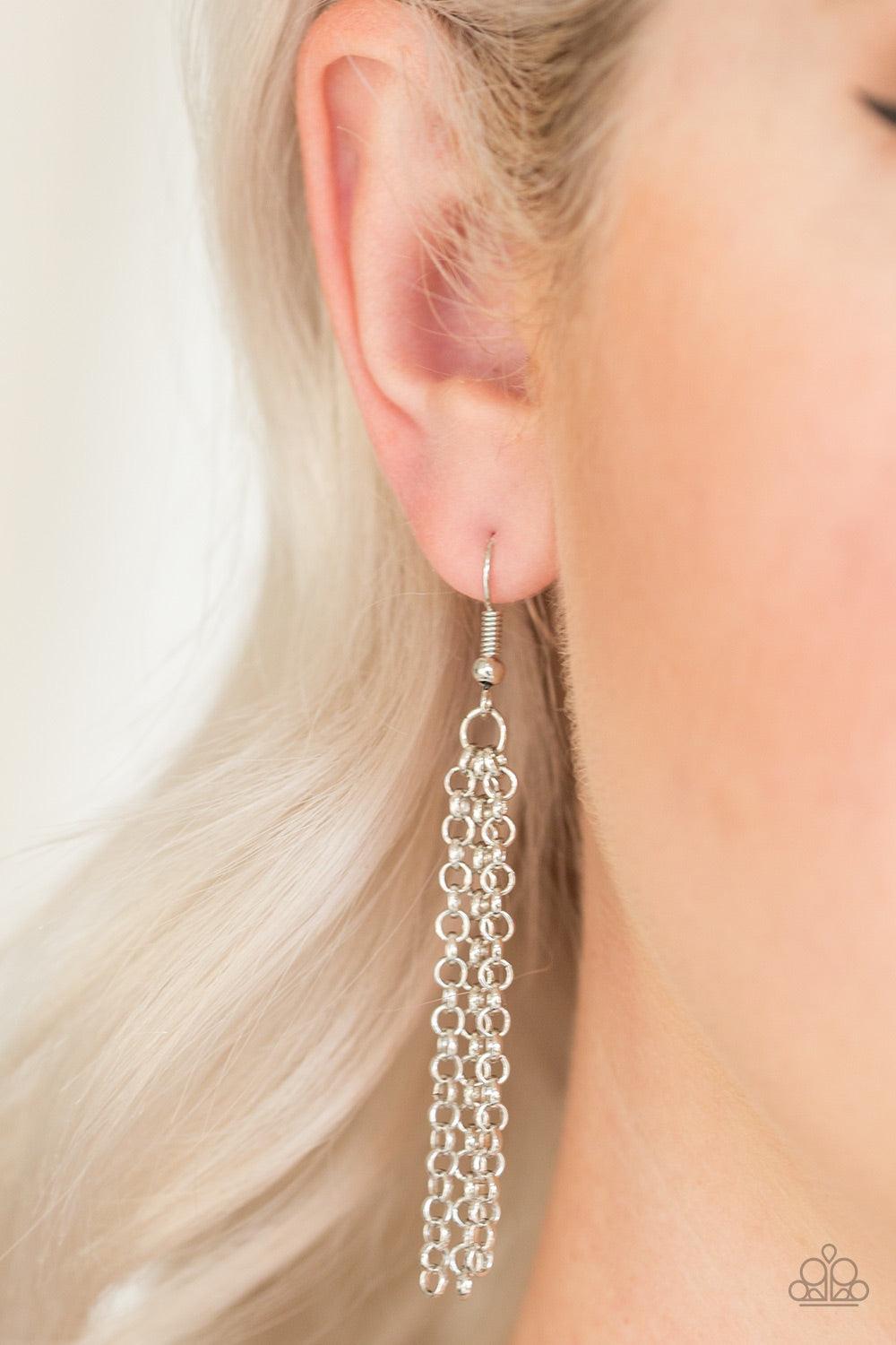Paparazzi Accessories On The ROAM Again - White As if chipped off a cliff, pieces of white rock link at the bottom of a lengthened silver chain for an earthy look. As the stone elements in this piece are natural, some color variation is normal. Features a