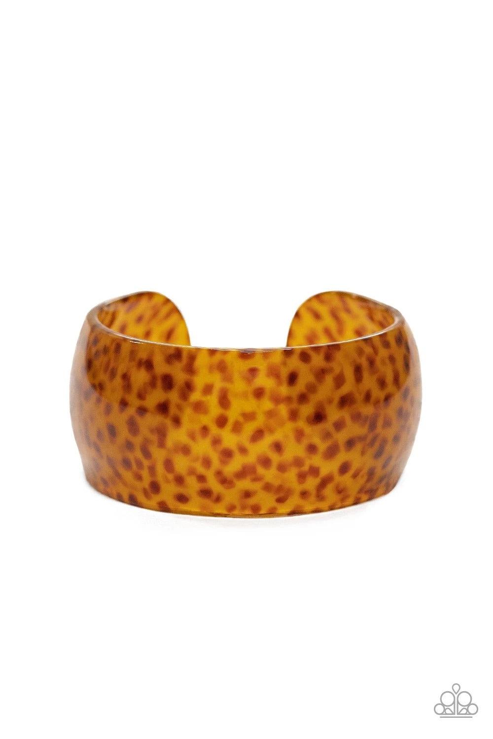 Paparazzi Accessories Jungle Cruise - Brown A thick brown acrylic cuff curls around the wrist for a wildly retro fashion. Sold as one individual bracelet. Bracelets