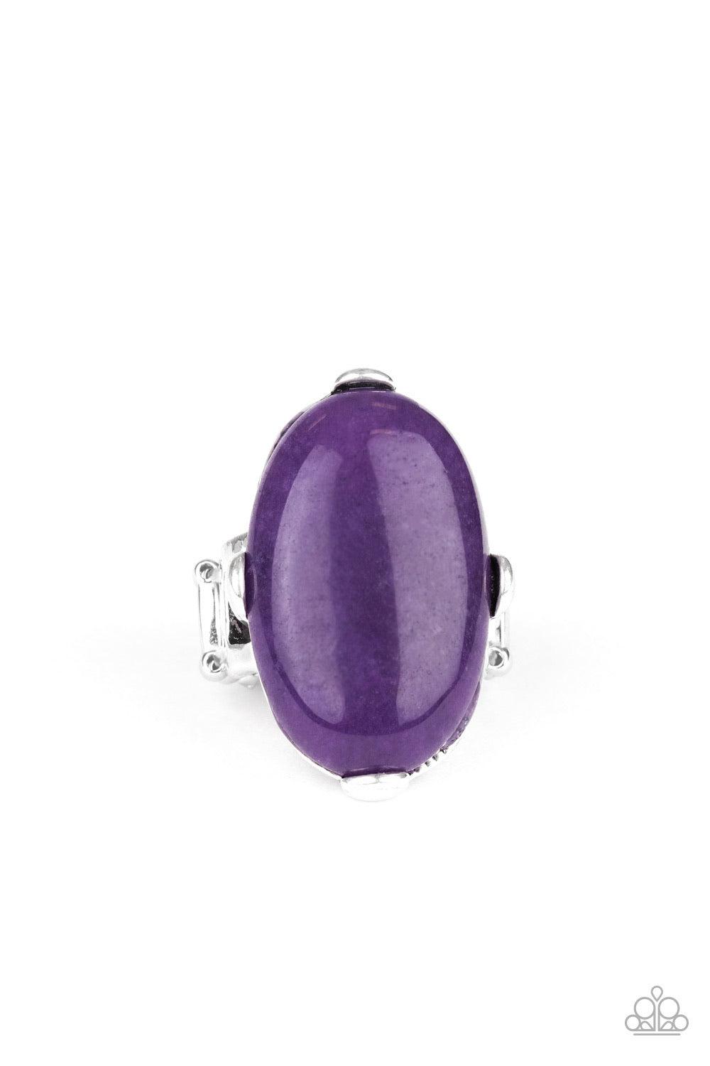 Paparazzi Accessories Desert Heirloom - Purple An oversized purple stone is nestled inside a classic silver frame, creating a colorful centerpiece atop the finger. Features a stretchy band for a flexible fit. Jewelry
