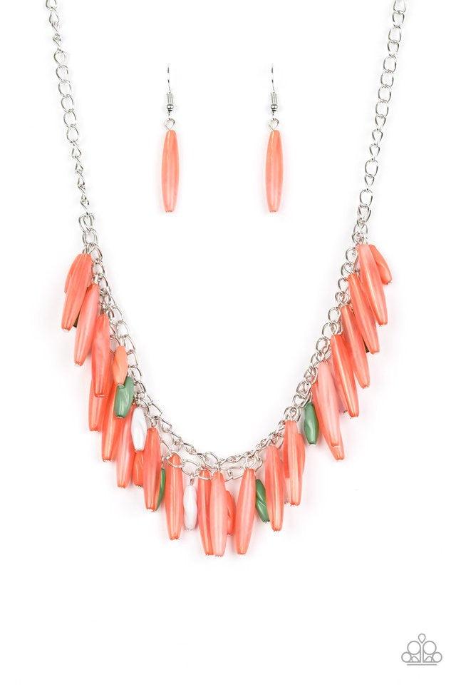 Paparazzi Accessories Speak of The Diva - Multi A row of faceted coral, green and white beads swings above a row of opaque coral beads, creating fierce layers below the collar. Features an adjustable clasp closure. Jewelry