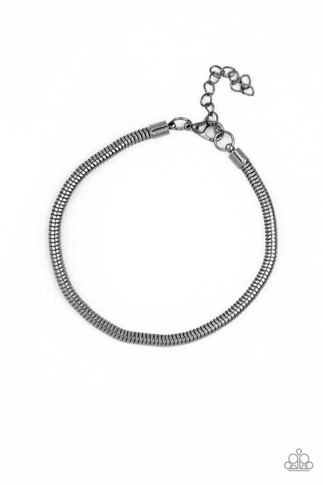 Paparazzi Accessories Winning ~Black Brushed in a high-sheen shimmer, a rounded gunmetal snake chain links around the wrist for a sleek look. Features an adjustable clasp closure.