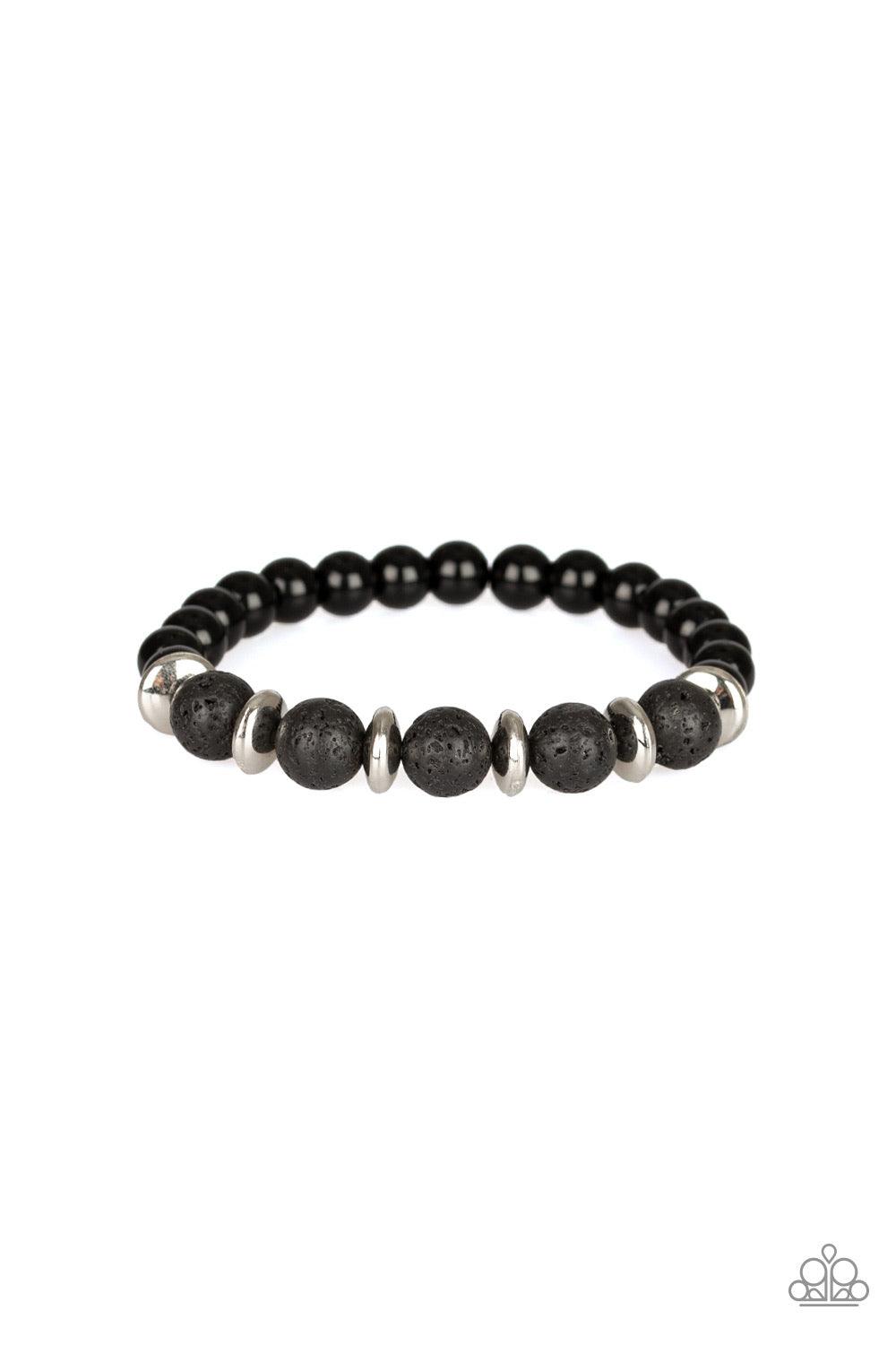 Paparazzi Accessories Truth ~Silver A collection of polished black beads, shimmery silver accents, and earthy lava rock beads are threaded along a stretchy band around the wrist for a seasonal look. Sold as one individual bracelet.