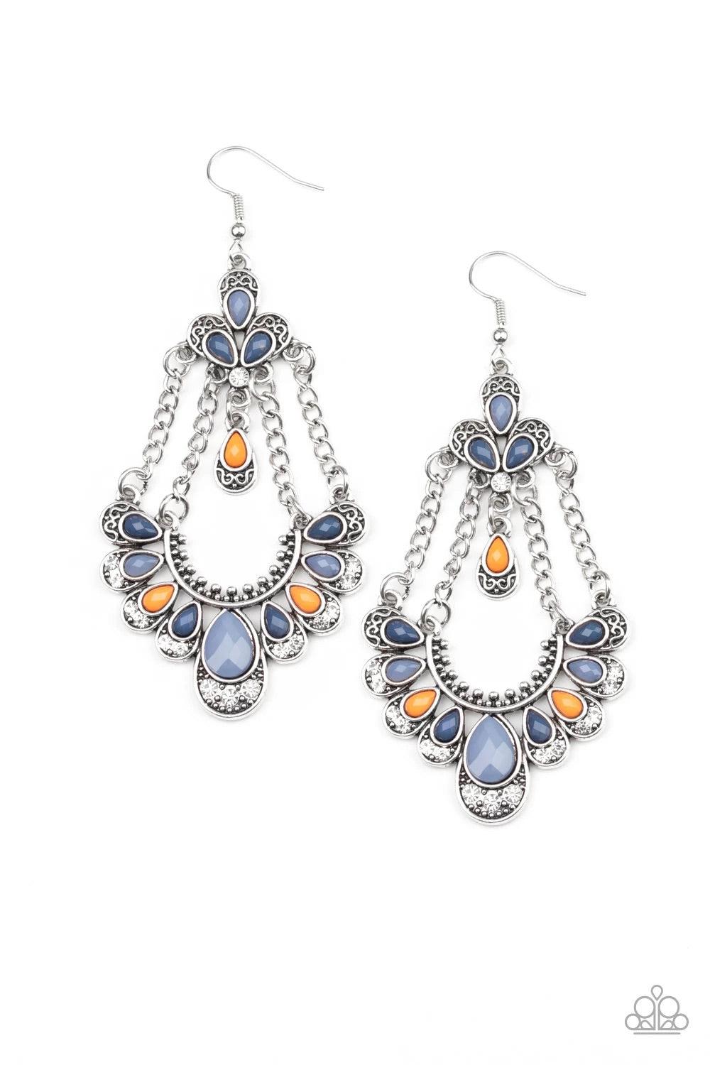 Paparazzi Accessories Unique Chic ~Blue Small and medium sized gold links delicately alternate into an airy chain, while larger gold hoops haphazardly connect the chain into a dizzying lure. Earring attaches to a standard fishhook fitting. Sold as one pai