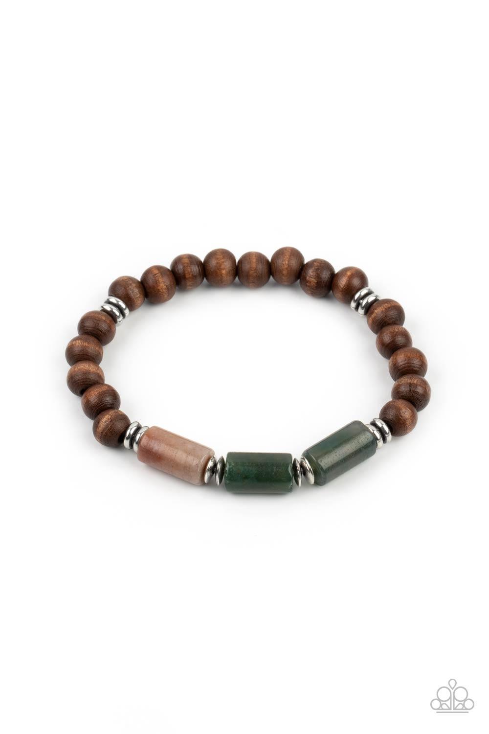 Paparazzi Accessories ZEN Most Wanted - Brown Colorful stone beads, silver accents, and earthy wooden beads are threaded along stretchy bands around the wrist for a seasonal flair. Sold as one individual bracelet. Jewelry