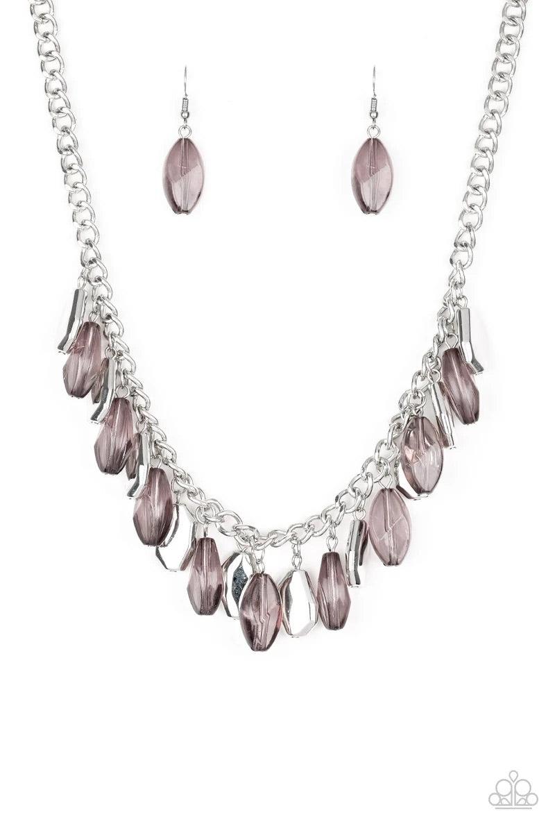 Paparazzi Accessories Fringe Fabulous - Silver Cloudy faceted beads and imperfect silver teardrops drip from the bottom of a shimmery silver chain, creating a sassy fringe below the collar. Features an adjustable clasp closure. Sold as one individual neck