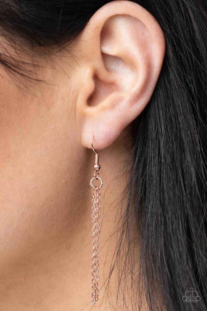 Paparazzi Accessories Butterfly Prairies - Copper Infused with glistening white cat's eye stone wings, a shiny copper butterfly pendant swings from a dainty copper chain below the collar for a whimsy flair. Features an adjustable clasp closure. Sold as on