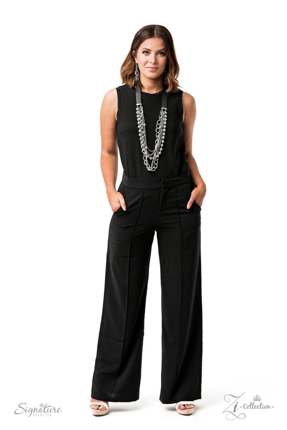Paparazzi Accessories The Arlington 💗💗ZiCollection $25💗💗 Attached to two strips of black leather, strands of bedazzled white rhinestone encrusted silver beads drape between an exaggerated display of mismatched silver and gunmetal chains down the chest