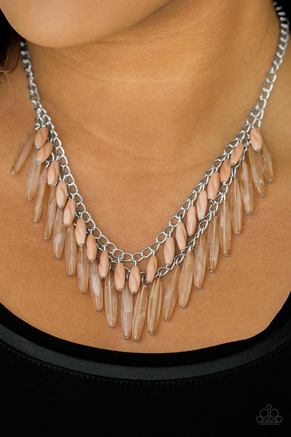 Paparazzi Accessories Speak of the DIVA - Brown A row of faceted brown beads swings above a row of opaque brown beads, creating fierce layers below the collar. Features an adjustable clasp closure. Jewelry