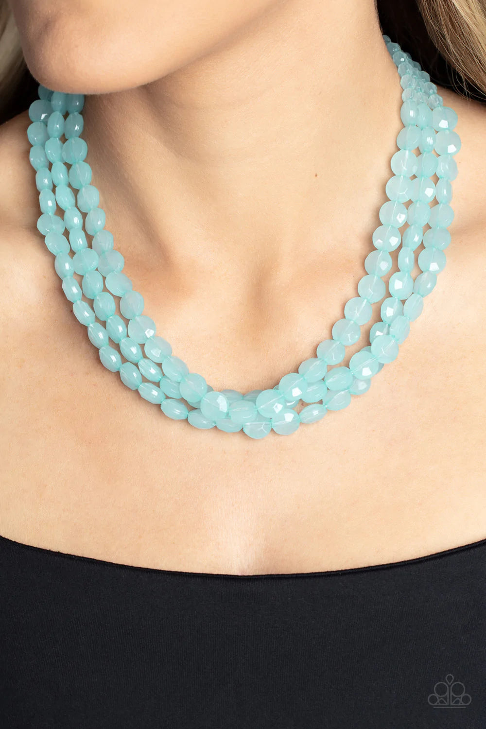 Paparazzi Accessories Boundless Bliss - Blue Featuring faceted gem-like cuts, opaque Spun Sugar crystal-like beads are threaded along layers of thread below the collar for a dreamy pop of color. Features an adjustable clasp closure. Sold as one individual