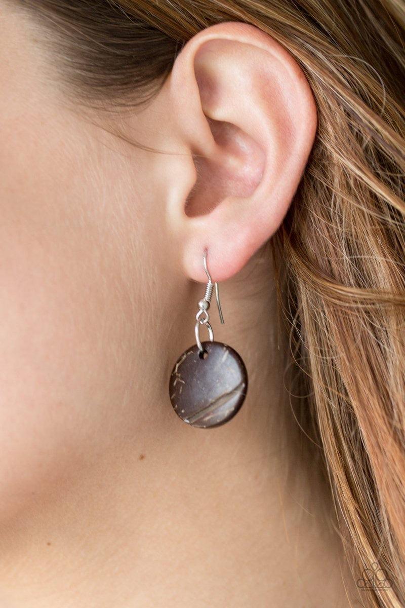 Paparazzi Accessories Wonderfully Walla Walla - Brown Shiny brown cording knots around mismatched brown wooden beads, creating vivacious layers. Features a button loop closure. Sold as one individual necklace. Includes one pair of matching earrings. Jewel