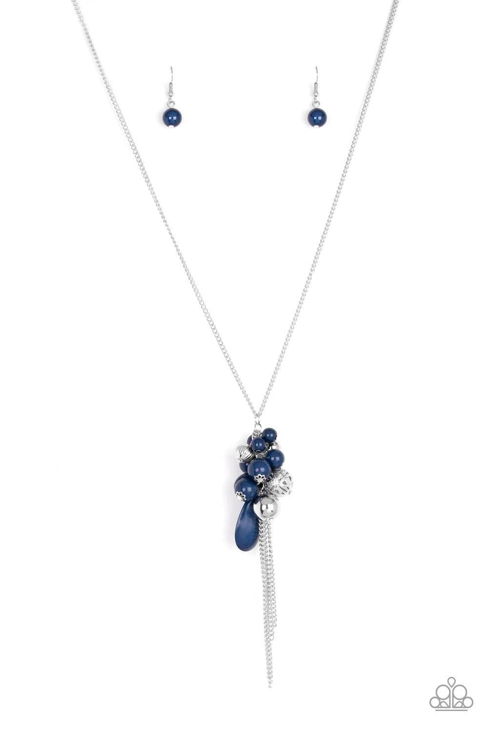 Paparazzi Accessories It’s A Celebration - Blue A collection of polished blue and silver beads create a colorful cluster at the bottom of a shimmery silver chain. Features an adjustable clasp closure. Sold as one individual necklace. Includes one pair of