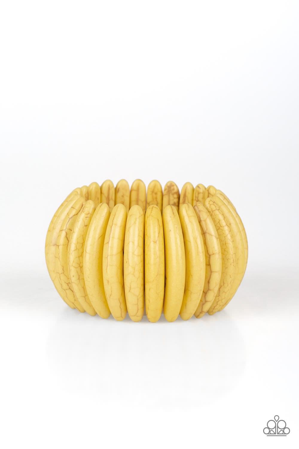 Paparazzi Accessories Naturally Nomad - Yellow Chiseled into earthy crescent shapes, sunny yellow stones are threaded along stretchy bands around the wrist for an artisan inspired look. Jewelry