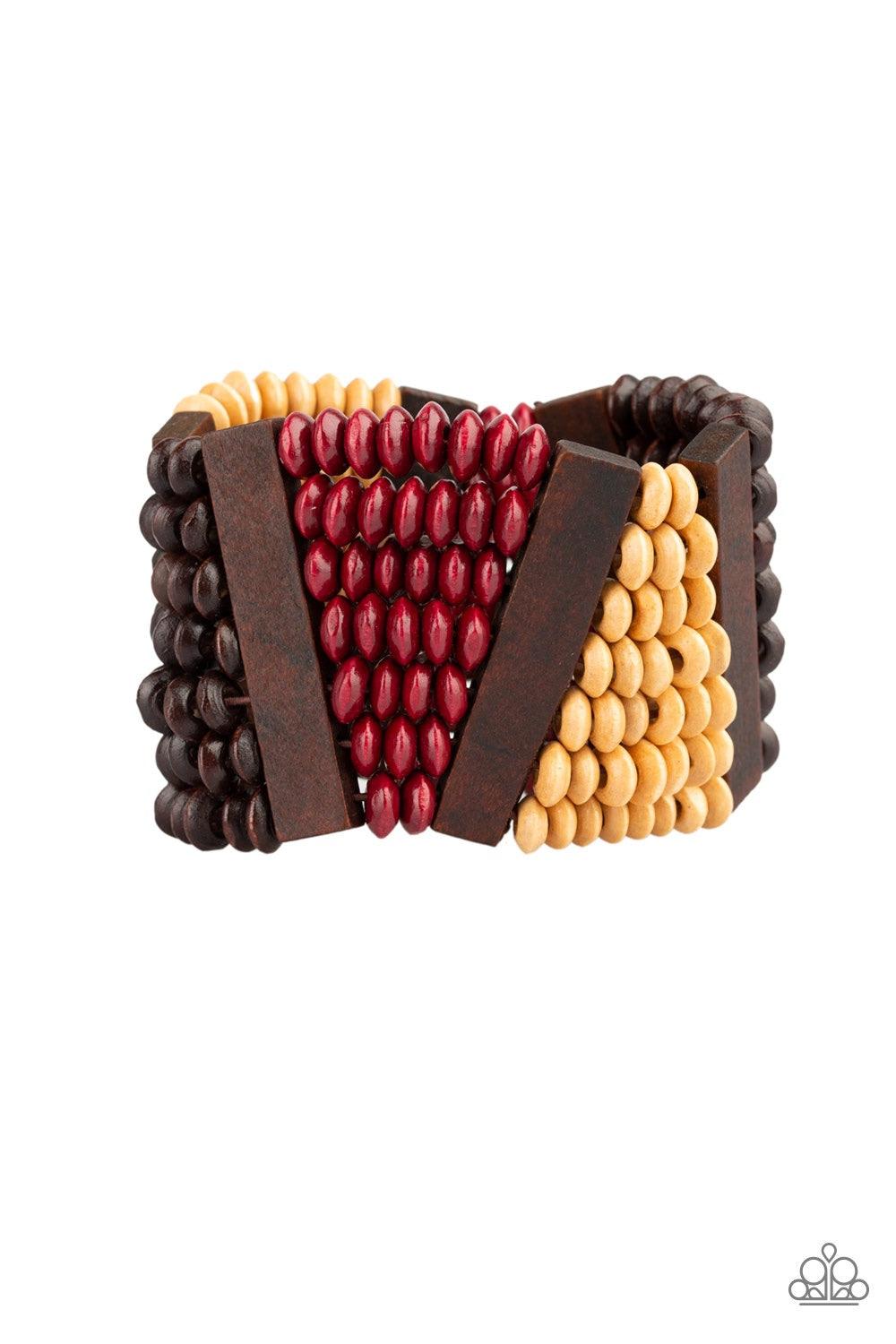 Paparazzi Accessories HAUTE In Hispaniola - Multi A collection of round and rectangular wooden beads are threaded along stretchy bands, coalescing into an earthy beaded palette for a summery look. Jewelry