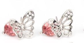 Paparazzi Accessories Starlet Shimmer Earrings #21: - Light Pink Airy silver butterfly frames featuring glittery rhinestones vary in shades of green, yellow purple, pink, white, blue, red, purple, and multicolored. Earrings attach to standard post fitting