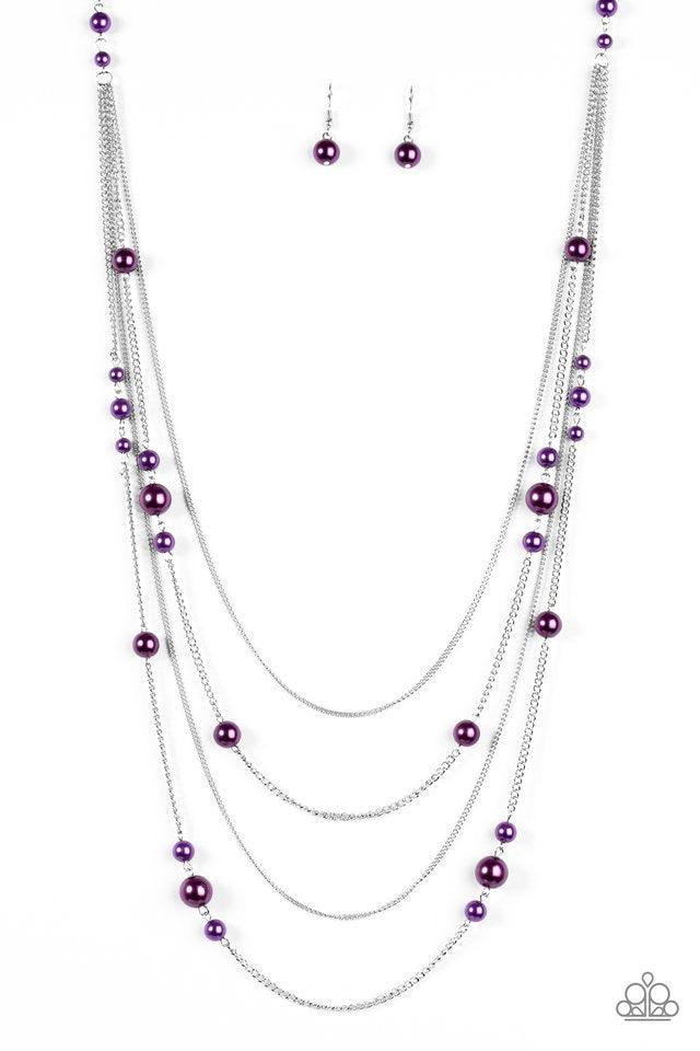 Paparazzi Accessories Classical Refinement - Purple Purple pearls trickle along glistening silver chains, creating refined layers down the chest. Features an adjustable clasp closure. Jewelry