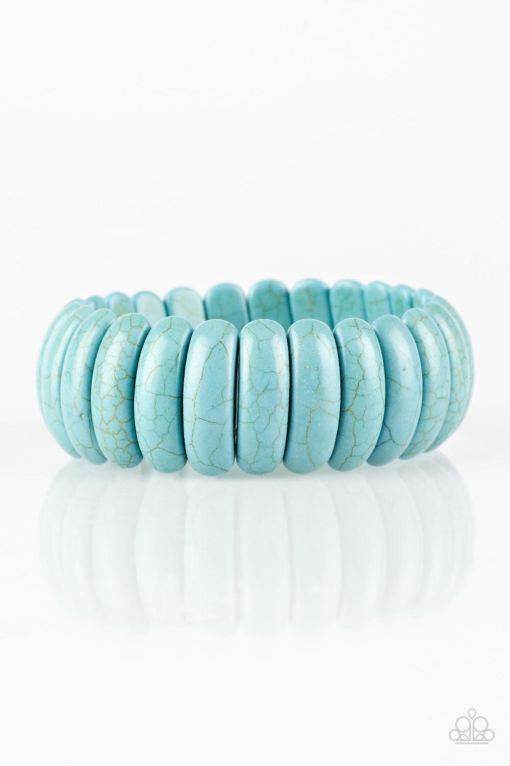 Paparazzi Accessories Peacefully Primal - Blue Refreshing turquoise stone beads are threaded along stretchy bands, creating an earthy look around the wrist. Jewelry