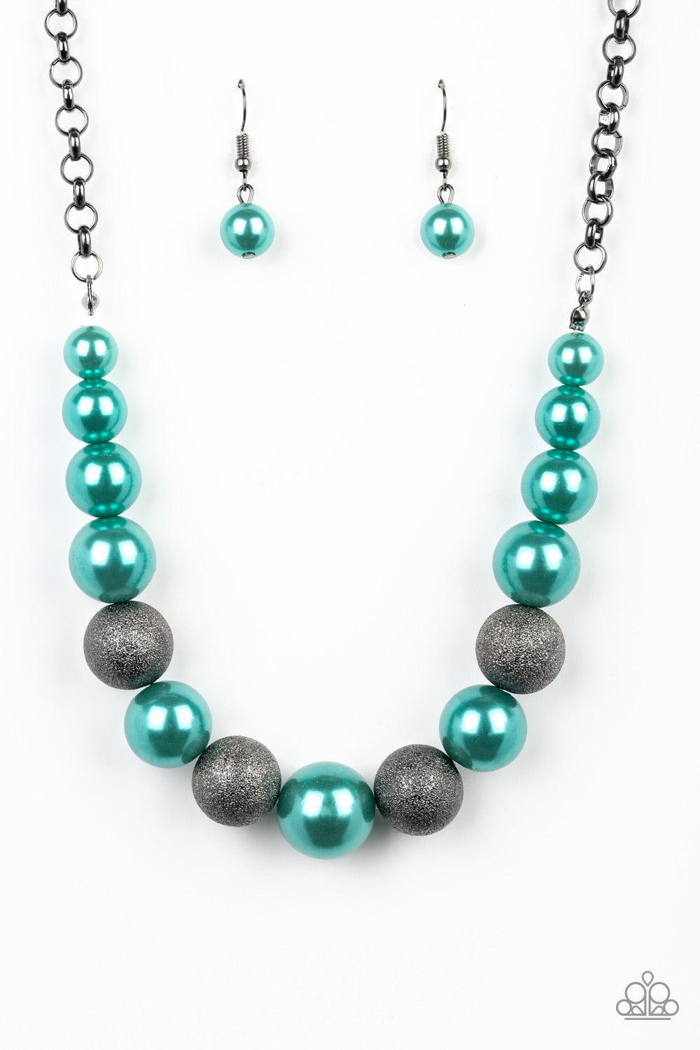 Paparazzi Accessories Color Me CEO - Blue Dusted in glitter, sparkling gunmetal and pearly Ultramarine Green beads are threaded along an invisible wire below the collar for a glamorous look. Features an adjustable clasp closure. Sold as one individual nec