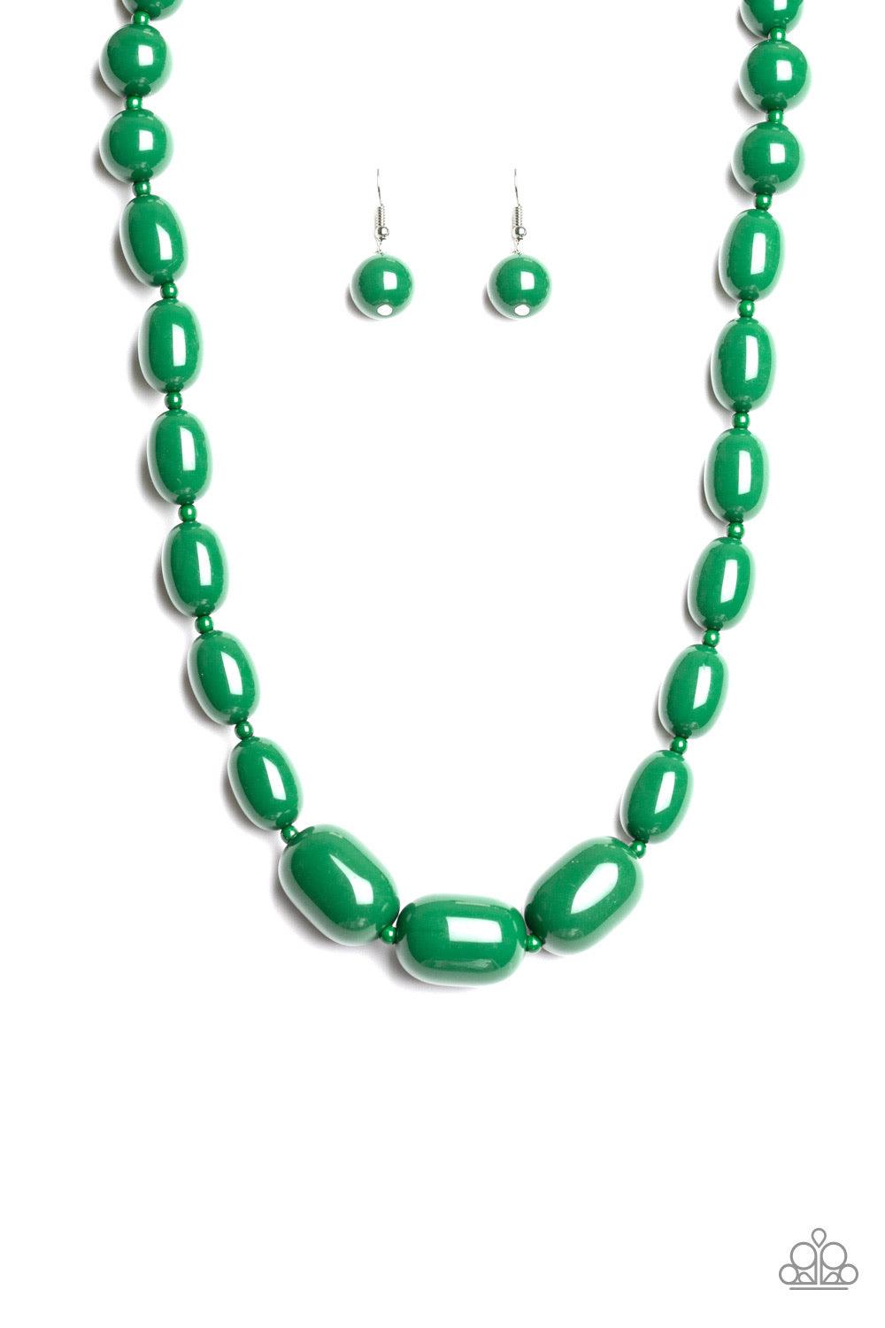 Paparazzi Accessories Poppin Popularity - Green Infused with dainty Eden beads, round Eden beads trickle into bold oval beads, creating a bold pop of color below the collar. Features an adjustable clasp closure. Jewelry
