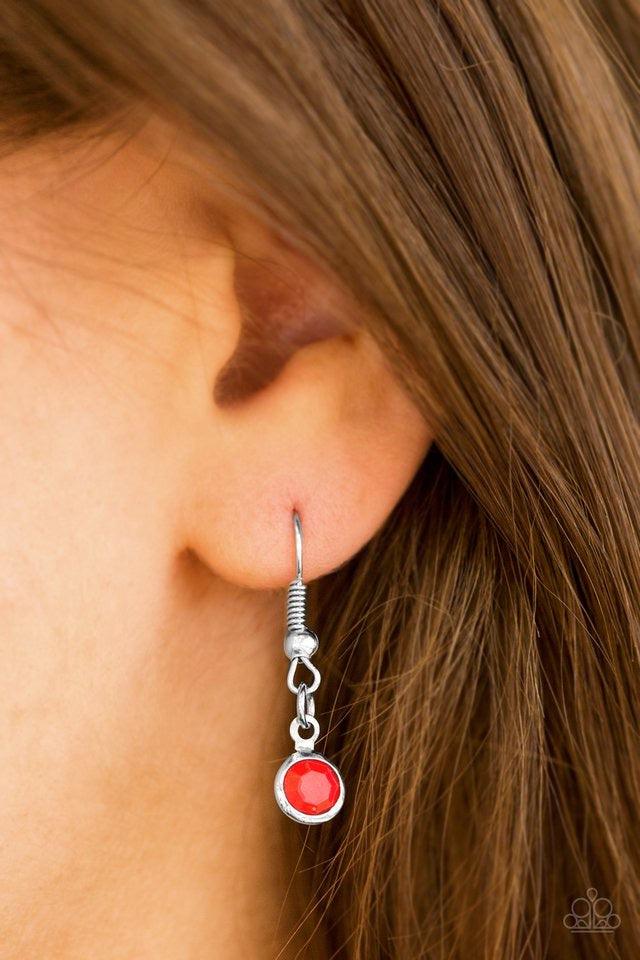 Paparazzi Accessories Summer Girl - Red Faceted red beads are pressed into sleek sliver frames and linked into two colorful layers below the chest for a whimsical look. Features an adjustable clasp closure. Sold as one individual necklace. Includes one pa